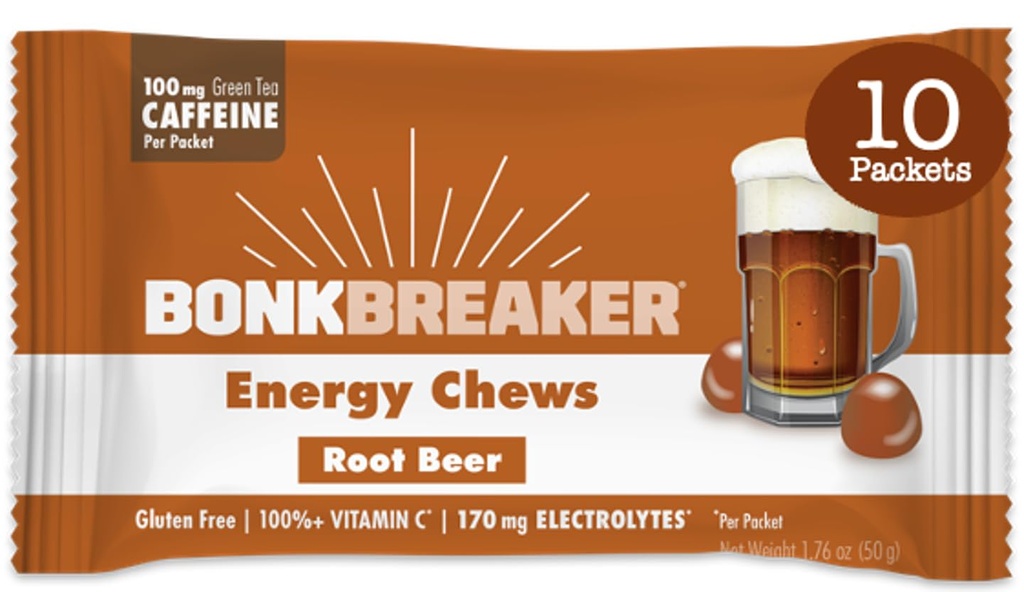 Bonk Breaker Energie Kauwen, Dairy-Free, Glutenvrije Ingrediënten om snelle energie en focus te bieden, 1 doos van 10 pakketten, Root Bier