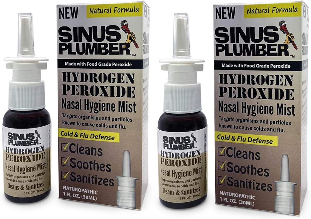 Sinus Plumber Waterstof Peroxide Neusspray 2 Pack - Neutraliseert luchtdeeltjes voor neushygiène en Immune Koude verdediging