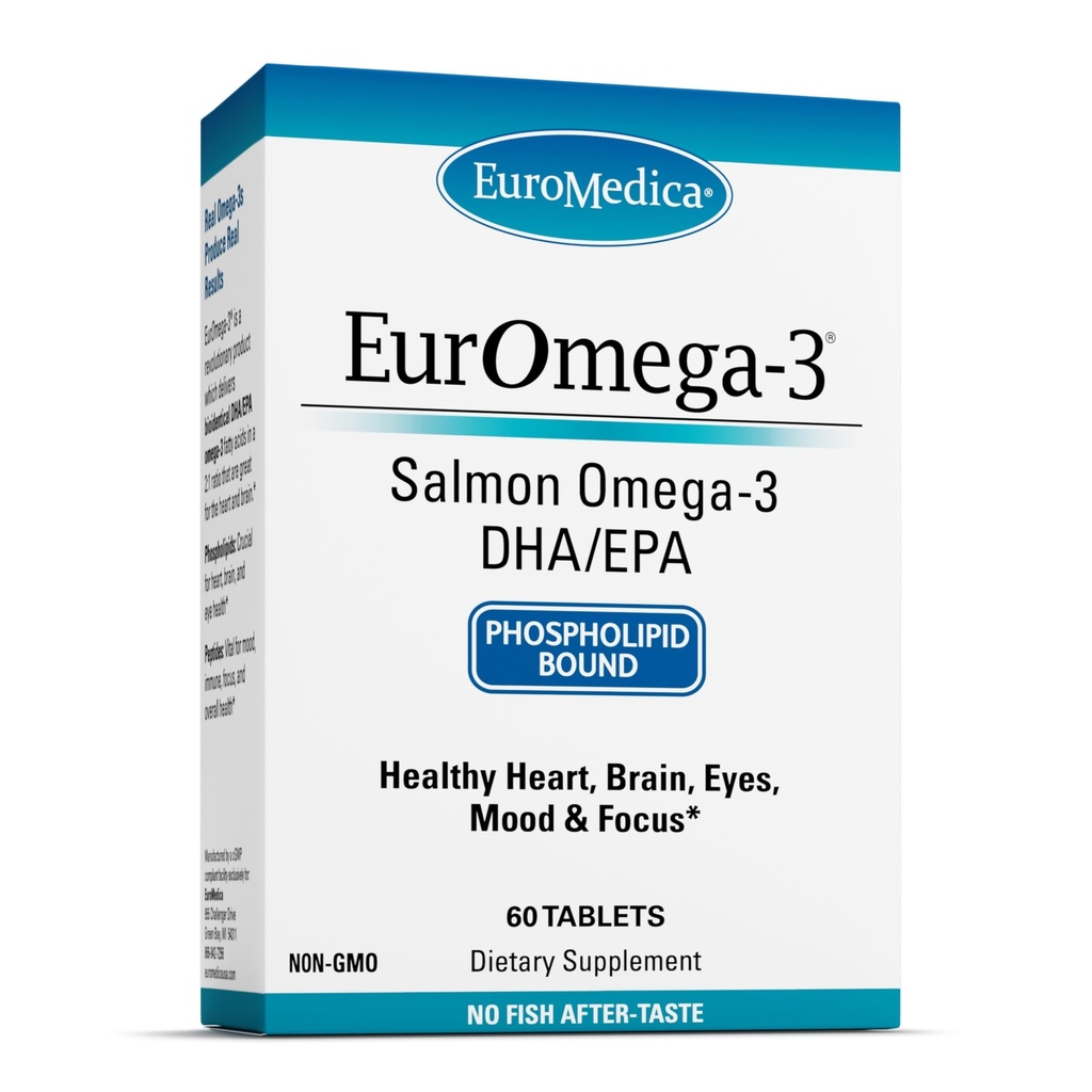 EuroMedica EurOmega-3 - Dieetsupplement met EPA & DHA - Omega-3 Tablets for Brain & Heart Health Support - Voedingssupplement met essentiële vetzuren & Peptiden - 60 tabletten