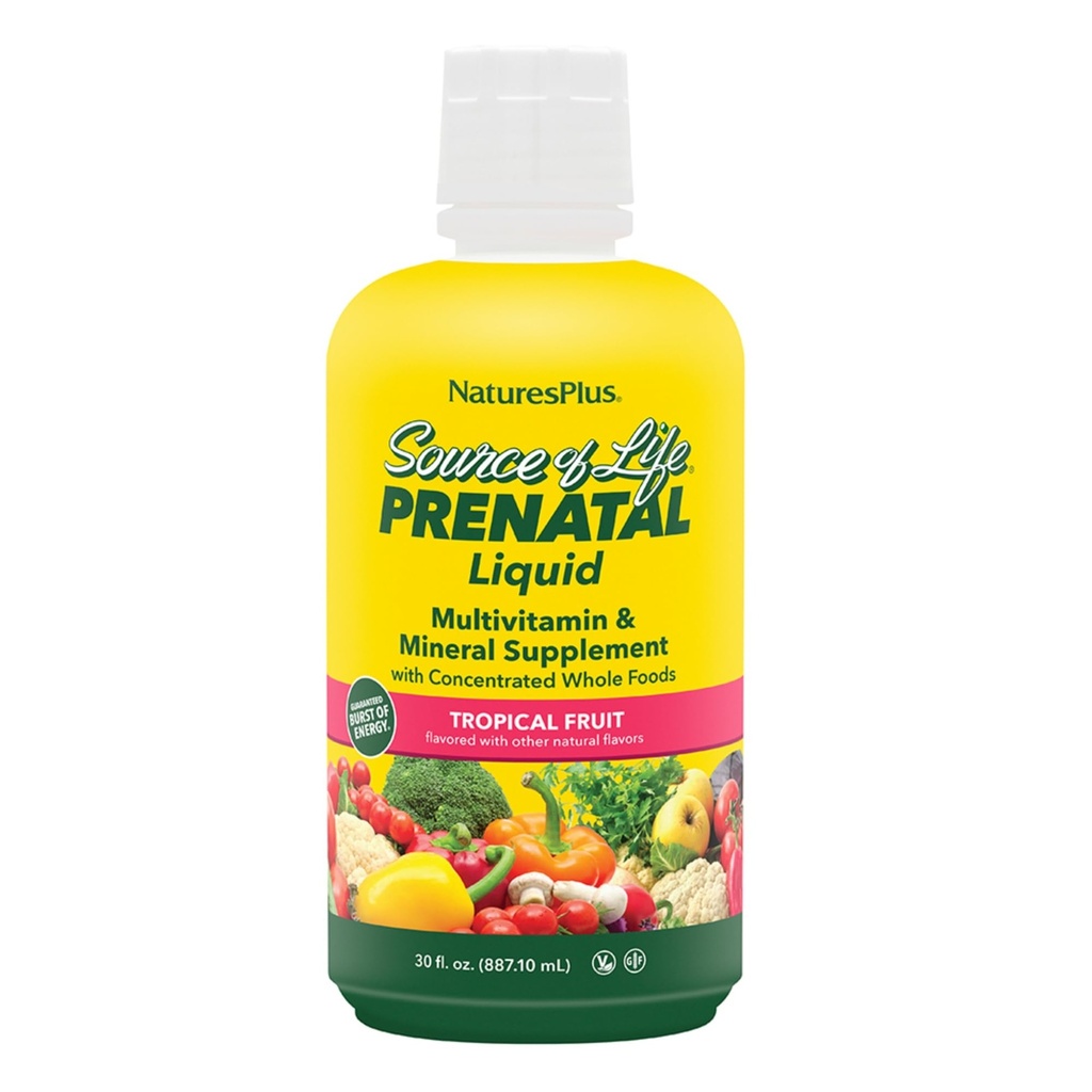 Natures Plus bron van leven Prenatale vloeibare, tropische vruchten - 30 fl oz - Multivitamine en minerale supplement - voedingsondersteuning tijdens de zwangerschap - Glutenvrij, vegetarisch - 30 porties