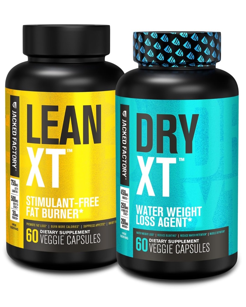 Jacked Factory Stim-Free gewichtsverlies Stack - Lean XT Stim-Free Fat Burner en droge XT waterpillen voor opgeblazen vermindering (30 dagen levering)