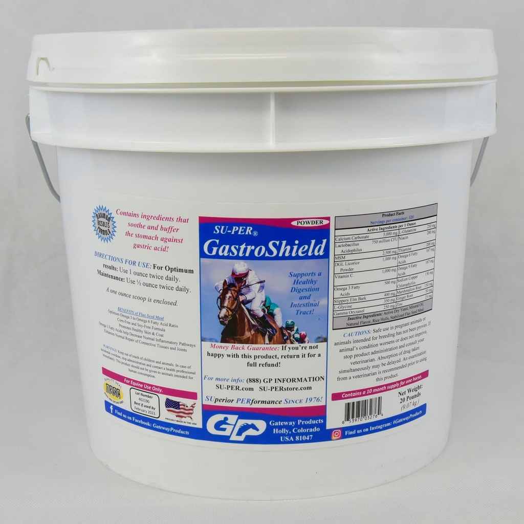 SU-PER GastroShield Equine Probiotics Powder - Horse Digestie Supplement for Gastric Health - Ondersteunt gezonde spijsvertering & Intestinal Tract - 20 pond, 10 maand levering