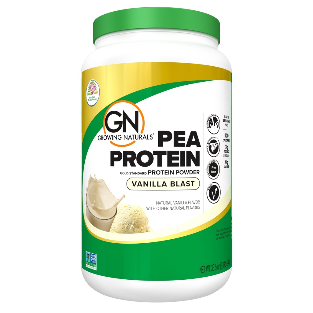 Groeiende Naturals Raw Pea Protein Powder, Vegan Plant Based Protein, BCAA, Low-Carb, Low-Sugar, Vanilla Blast, 2 Pond (Pack of 1)