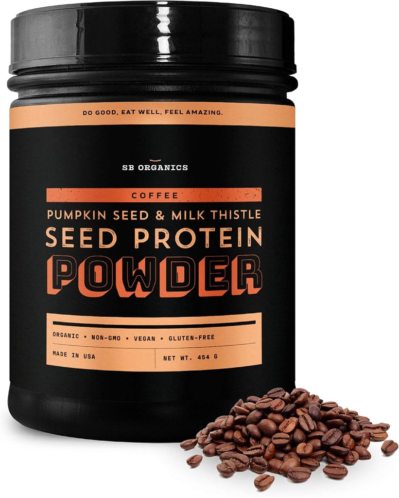 Sun Bay Organics Pumpkin and Milk Thistle Seed Vegan Protein Powder - 1lb Canister - Coffee Plant Based Protein Powder Shake Mix - 13g Proteïne Blend - soja, zuivel, suiker en glutenvrij