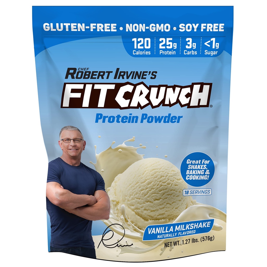 FITCRUNCH Tri-Blend Whey Protein, Keto Friendly, Faible Calories, Haute Protéine, Sans gluten, Sans soja (18 portions, milkshake de vanille)