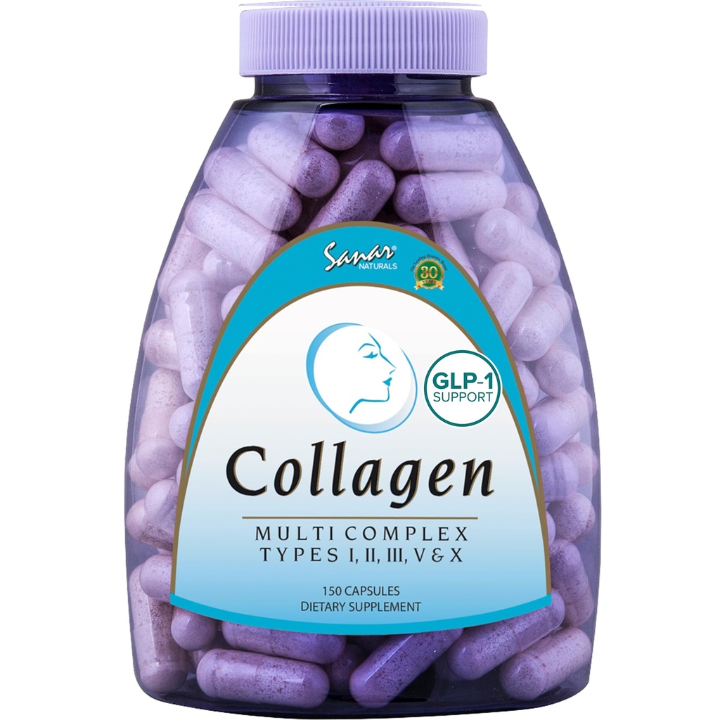 Sanar Naturals Pilules multicollagènes - Type I, II, III, V, X - Extra Strength Skin Nails Joints - Collagène hydrolysé pour femmes et hommes, 150 Capsules