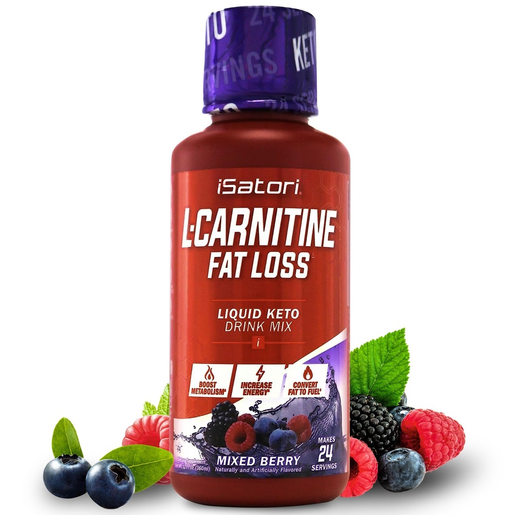 iSatori L-Carnitine 1500, Triple-Blend Liquid L Carnitine Supplement, met acetaat & Tartraat, Stimulerende Vrije Energie, Lage Calorieën, Suiker of Gluten, Keto-Friendly, Gemengde Berry Flavor (24 Servers)