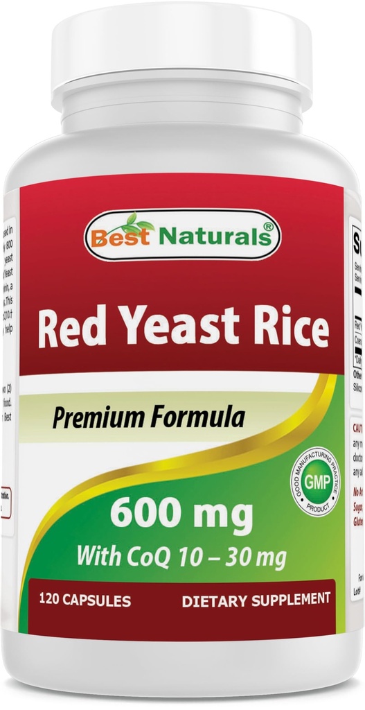 Best Naturals Red Gist Rice with CoQ10, 120 Capsules - Cardiovasculaire formule Bevat 600 mg Red Gist Rice ans 30 mg CoQ10
