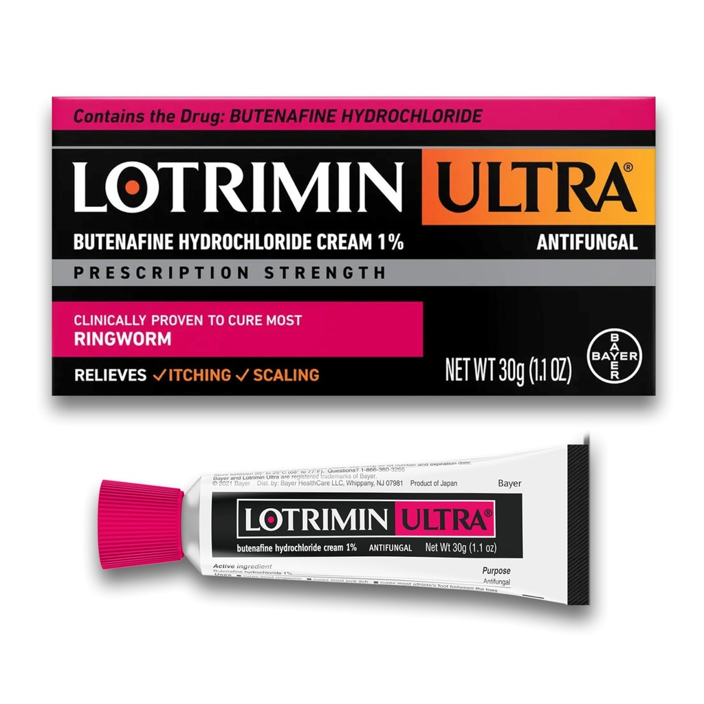 Crème de ver à anneaux de lotrimine, chlorhydrate de buténafin 1%, traitement antifongique efficace de la plupart des vers à anneaux, 1,1 once (30 grammes)