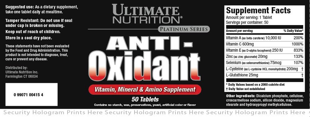 Ultimate Nutrition Antioxidant Vitamine, Mineraal en Amino Supplement (50 tabletten)