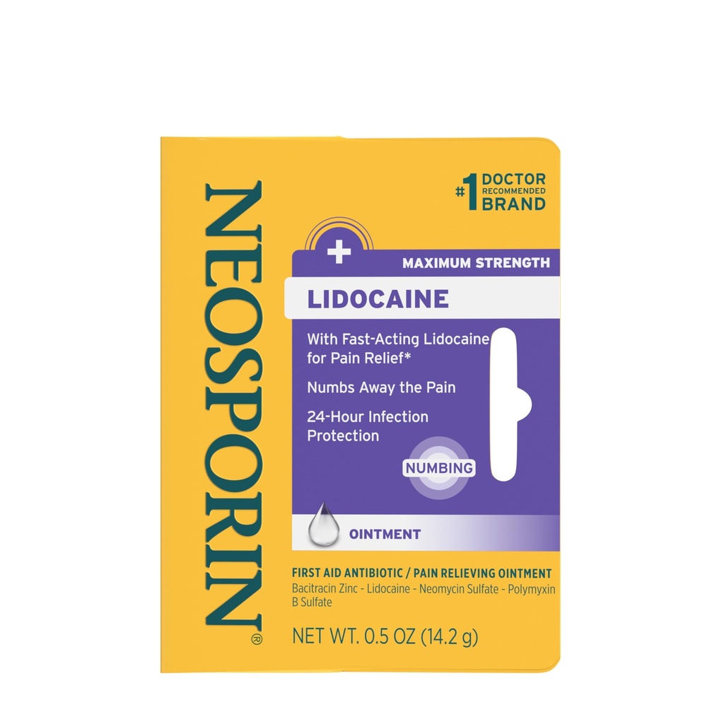 Neoclosporine + lidocaïne Eerste hulp Antibiotische Zalf, Maximale sterkte & snelwerkende topische pijn Reliever, 24-uurs infectie bescherming die verzwelgt de pijn, Bacitracine zink, 0,5 oz