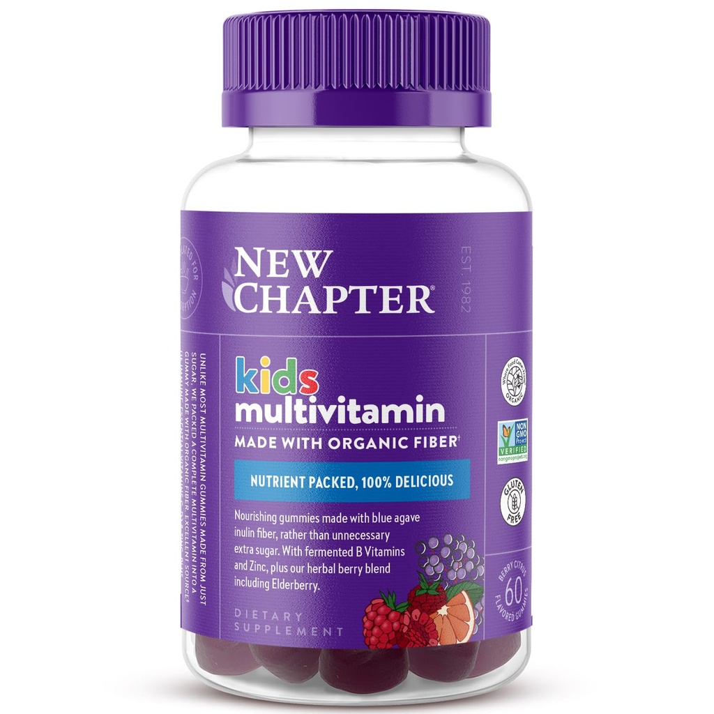 Nieuw hoofdstuk Kinderen Multivitamine Gummies - 65% Minder Suiker, Kids Gummy Vitaminen met Vitaminen C, D3 & Zink, Non-GMO, Glutenvrij, Berry-Citrus, 60ct