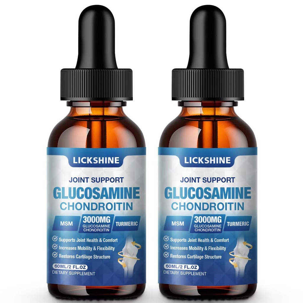 2 Pack Glucosamine Chondroïtine MSM gouttes liquides - Supplément de soutien articulaire supplémentaire pour les adultes avec Quercetin Boswelia, Bromelain, Acide Hyaluronique, Antioxydant Imune Support (4 Fl oz)