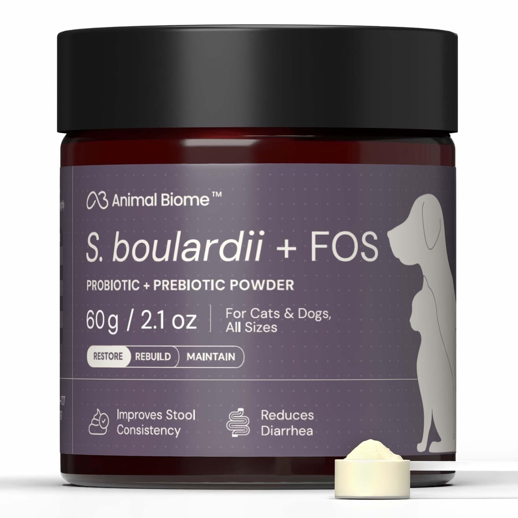 AnimalBiome Pet Probiotiques - S. boulardii + FOS Probiotique et poudre prébiotique pour chiens et chats 60g