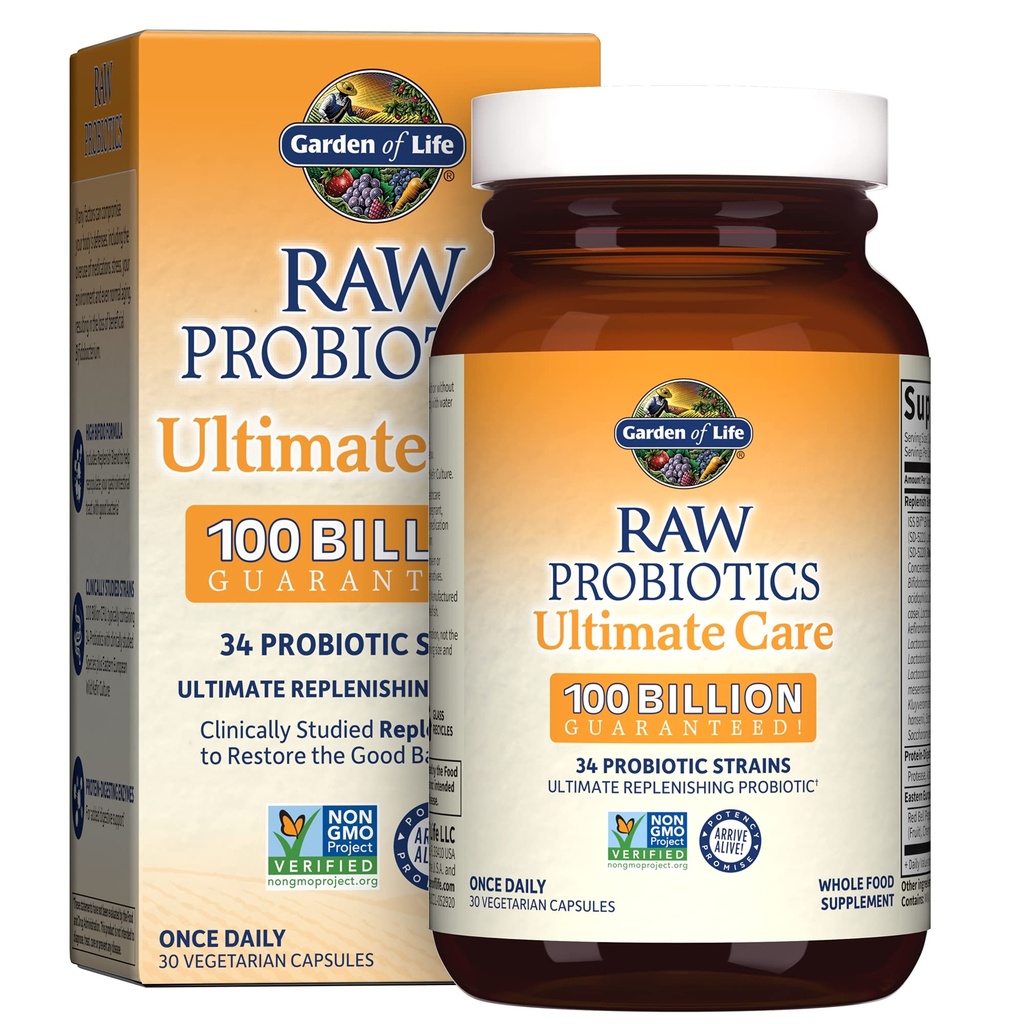Tuin van het leven Rauwe Probiotica Ultimate Care - 100 miljard CFU - Dieetsupplement voor Gut Health Support - Voor vrouwen en mannen - 30 Vegetarische Capsules