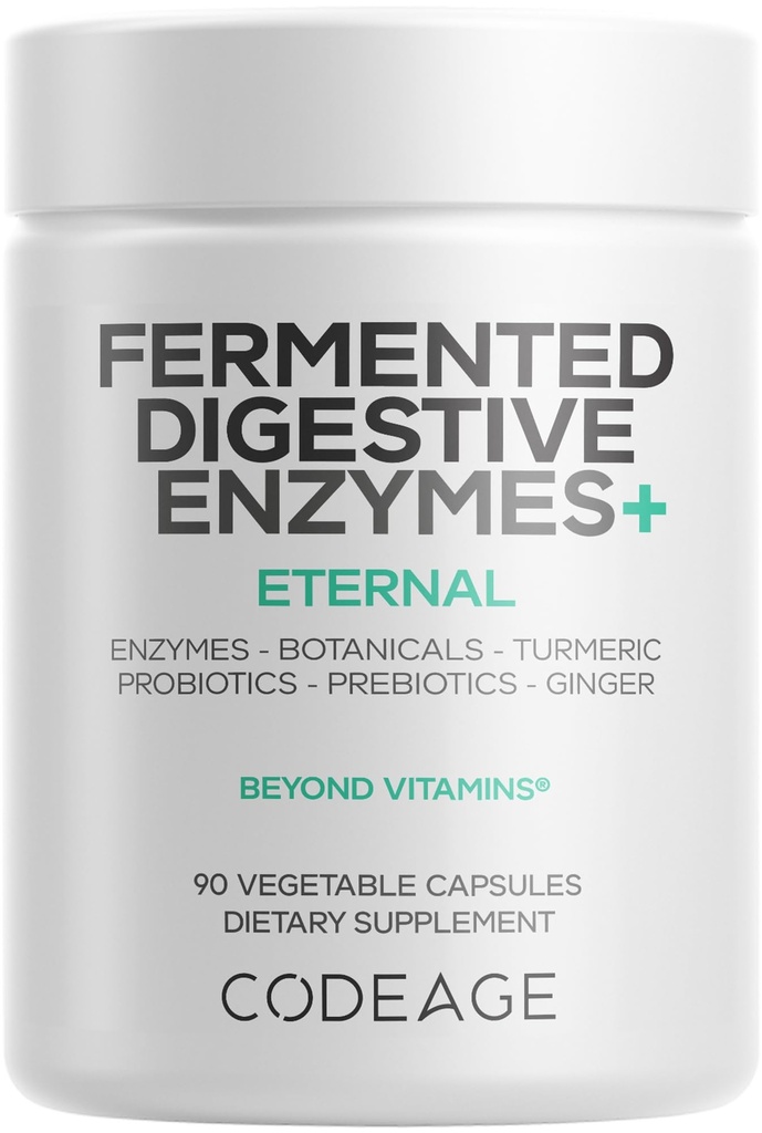 Codeage Gefermenteerde spijsverteringsenzymen Supplement 3-maand supply - 14 Digestieve enzymen, Probiotica, Prebiotica, Gefermenteerde botanica, Plant-Based Multi Pancreatrische Enzymen - 1 Capsule per dag - 90 Capsules