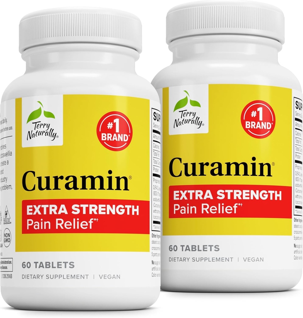 Terry natuurlijk Curamin Extra sterkte - Curcumin & Boswellia voor gezonde Circulatie Ondersteuning - Kurkuma supplement ter ondersteuning van gewrichten, spiergezondheid & Endorphin productie - 60 tabletten (pakket van 2)