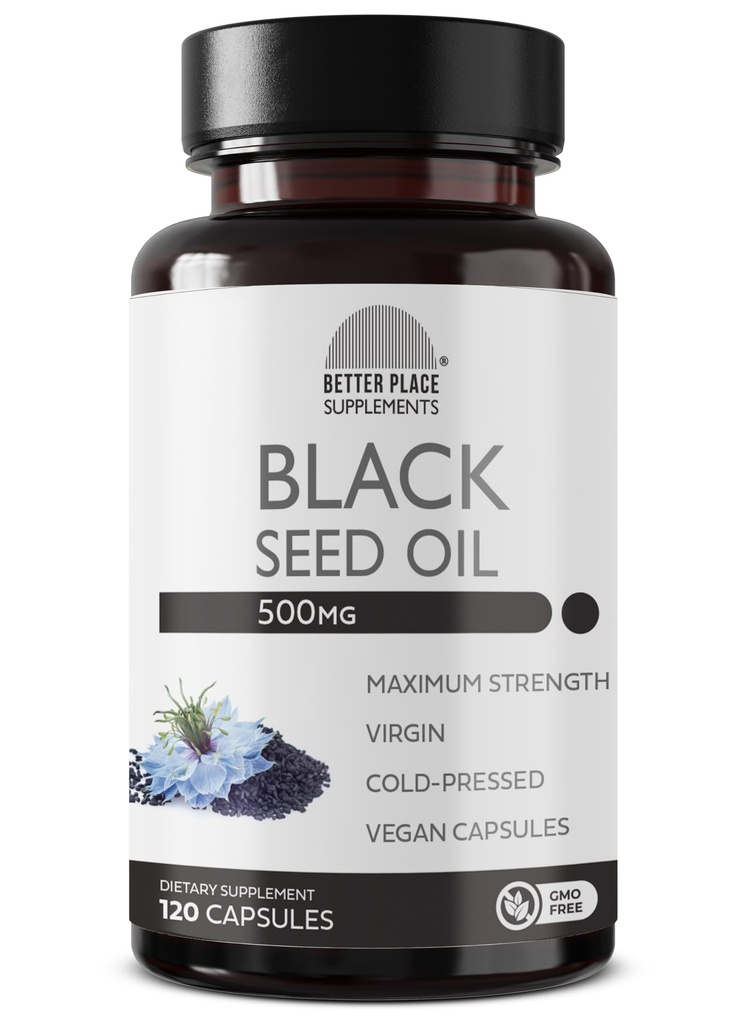 Capsules d'huile de graines noires (non OGM et végétalien) Nigella Sativa pressée à froid fournissant de l'huile de graines de cumin noir pur.