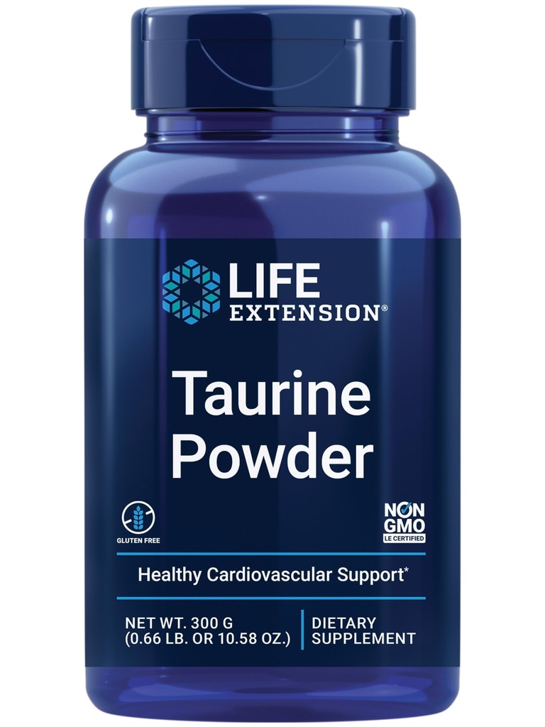 Prolongation de vie Poudre de taurine – Un soutien cardiovasculaire sain, favorise la santé du cerveau, le vieillissement en santé, et la récupération des muscles et de l'exercice – sans gluten, sans OGM, végétarien – 300 grammes