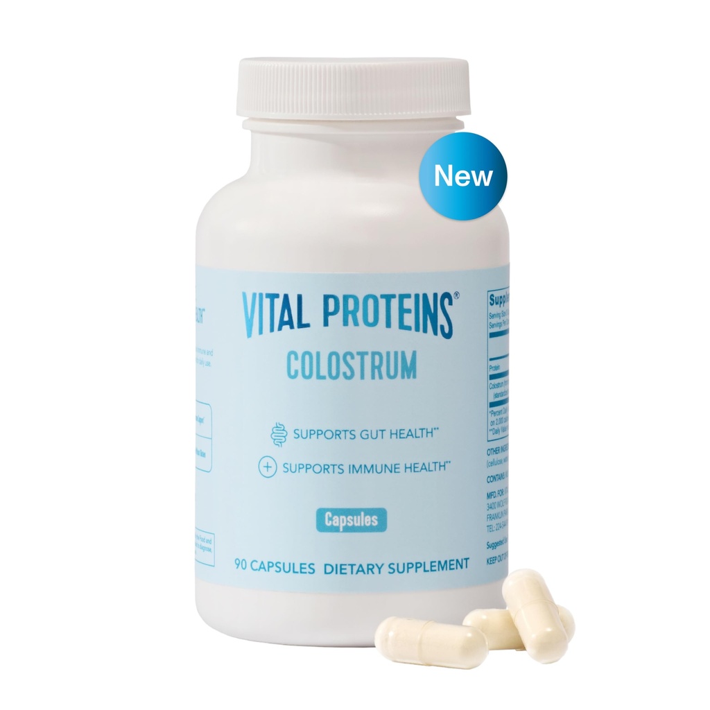 Protéines Vital Bovine Colostrum Supplément 90 Capsules pour Gut Health, Immune Support avec 40% IgG Premium Bovine Colostrum Superfood, Sans saveur, 30 portions