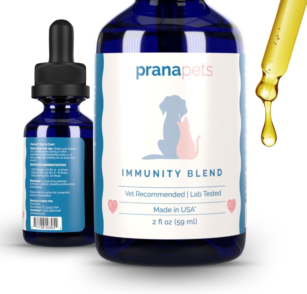 PranaAnimaux Supplément de mélange d'immunité pour chiens et chats Aide naturellement à soulager la fatigue et la faiblesse chez les animaux de compagnie
