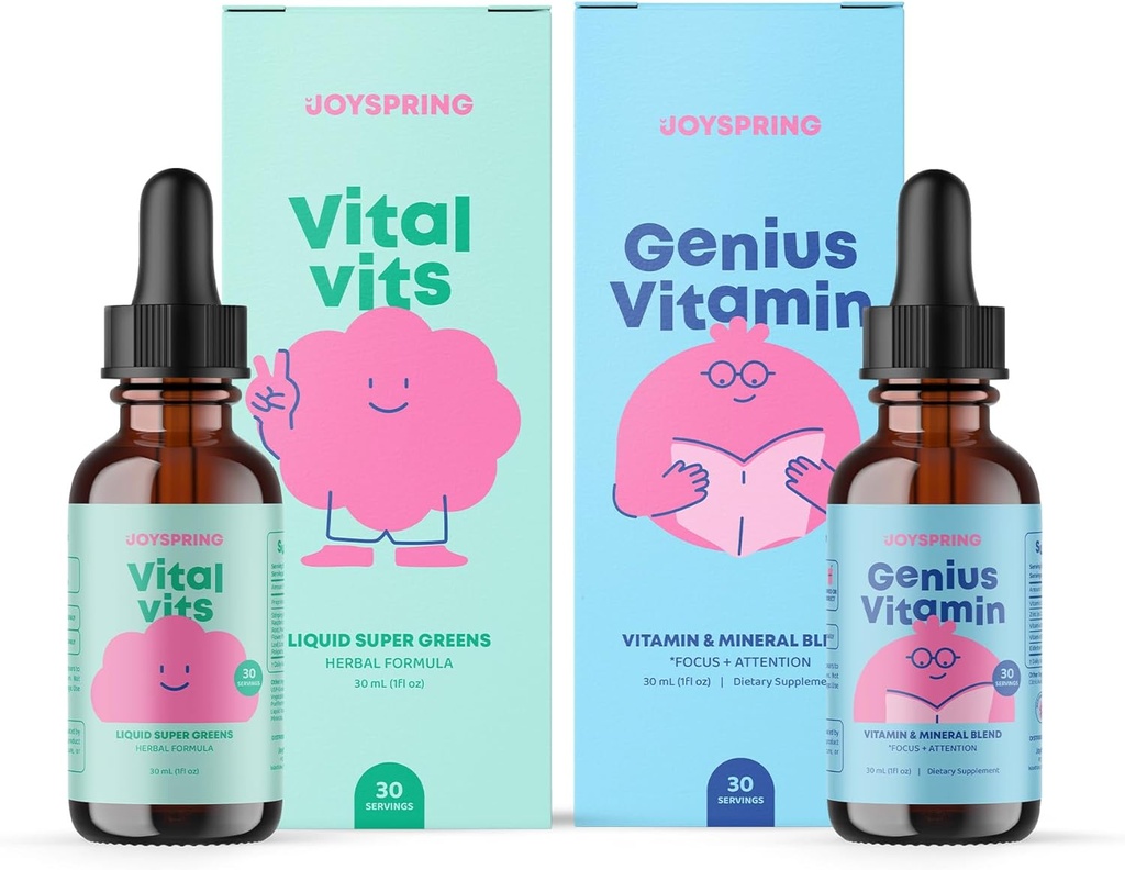 JoySpring Daily Multivitamin with Burdock Root & Elderberry Bundle | Kids Vitamins Naturally Sourced, Non-GMO, Non-Alcoholic Liquid Formula, Immunity Health Support | Vegan & Vegetarian Supplements