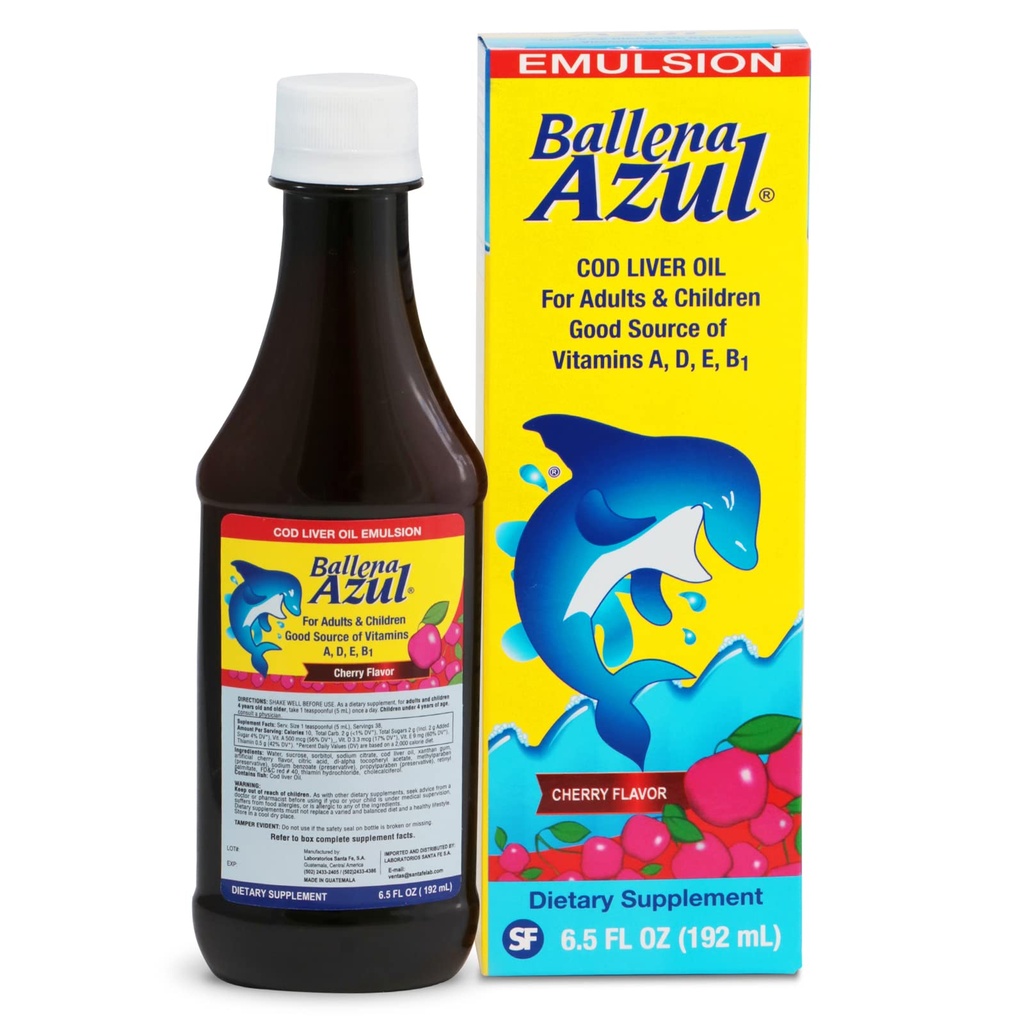 Ballena Azul Aceite de Hígado de Bacalao para Adultos y Niños, COD Leverolie voor volwassenen en kinderen, Goede bron van vitamine A,D,E, B1, Dieetsupplement, Omega 3