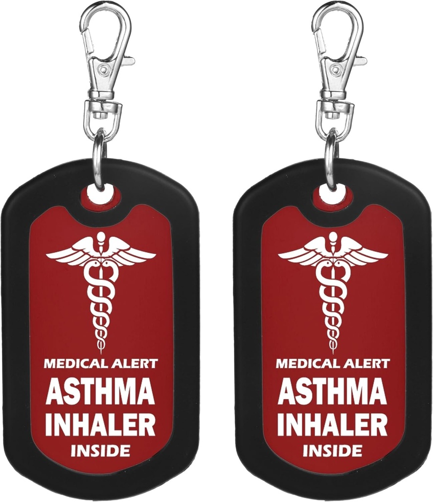 mnmoom 2 st Astma Inhalator binnen Tag-Red medische waarschuwing ritssluiting trekzak Tag