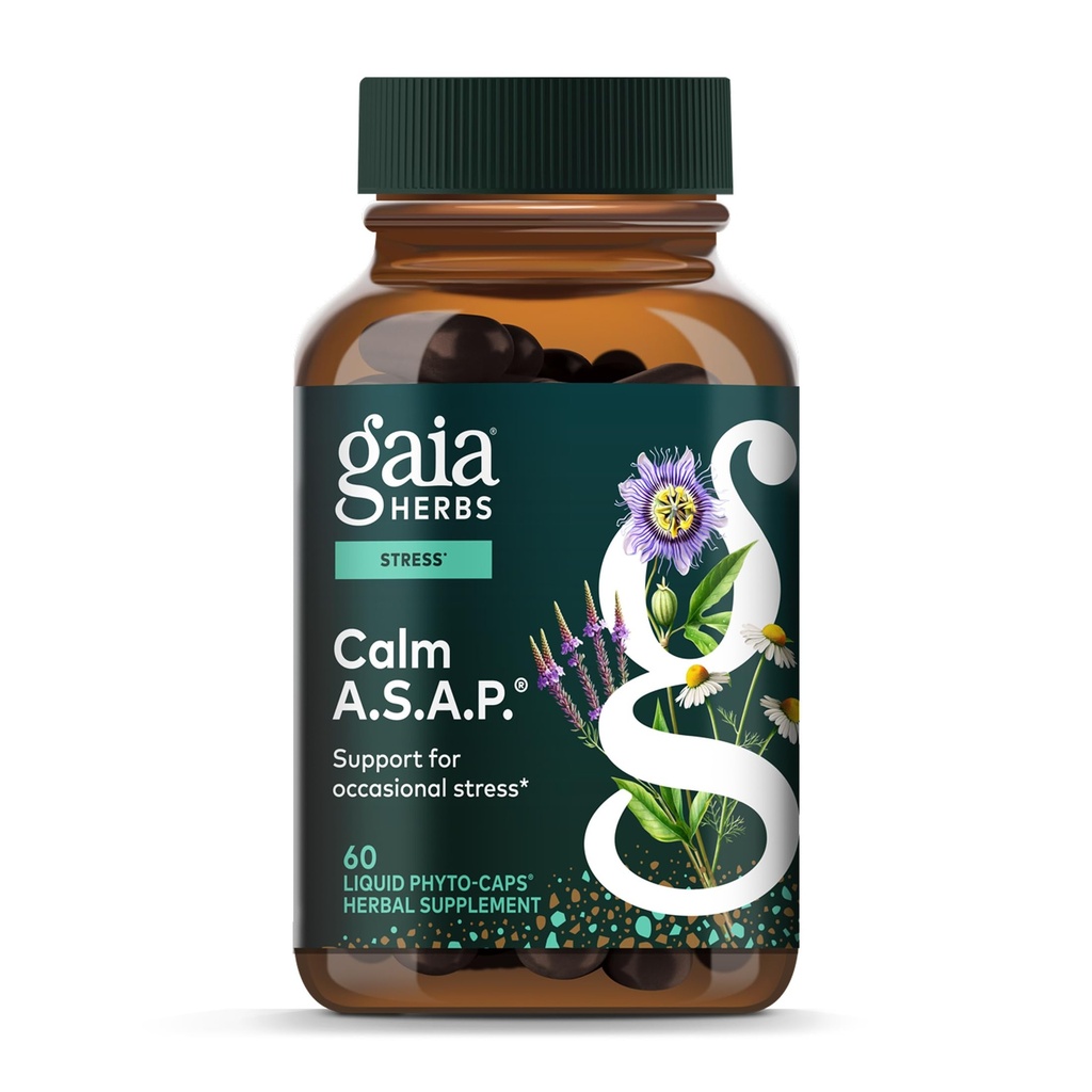 Gaia Herbs Kalm A.S.A.P. Stress Support Supplement - met Skullcap, Passiebloem, kamille, Vervain, Heilige Basil & Meer ter ondersteuning van een natuurlijke rust - 60 Vegan vloeibare Phyto-Capsules (20-Dag Supply)