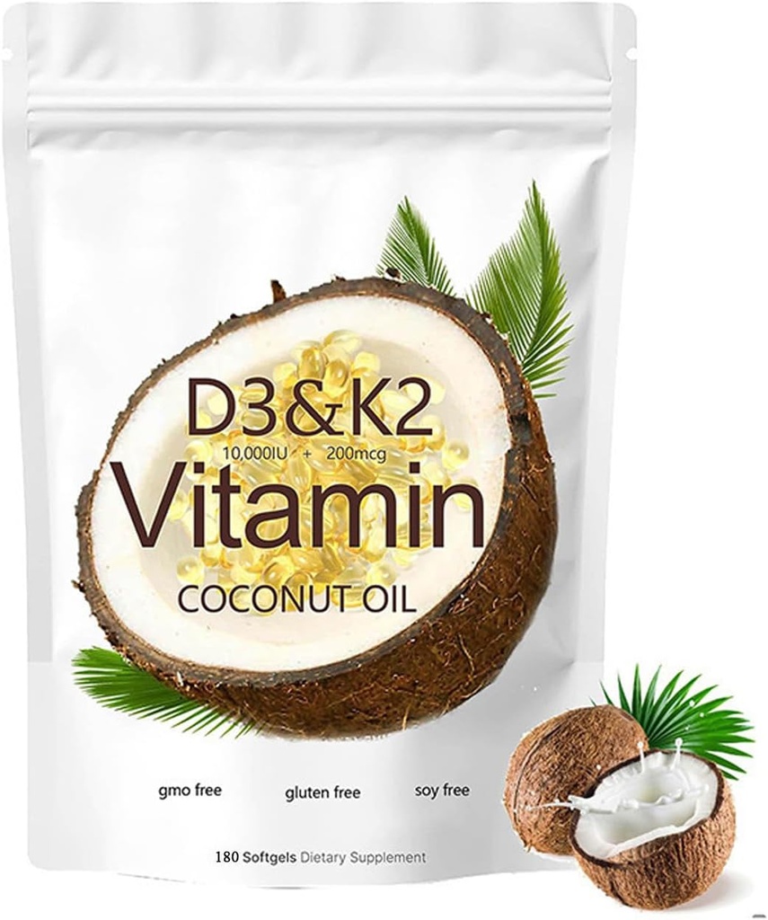2-in-1 Vitamine D3 K2 Supplement Softgel, 10000 IE VIT D3 + 200 MCG Vitamine K2 (180 Stuks)