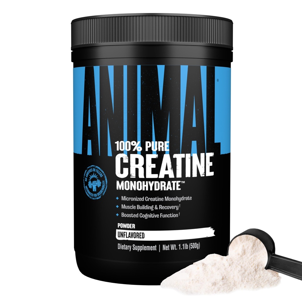 Animal Creatine Monohydraat Poeder - Gemicroniseerde Creatine voor vrouwen en mannen, Ondersteunt spiergroei, sterkte, duurzaamheid, herstel en ATP productie, Gym & workout supplementen - ongearomatiseerd, 500g