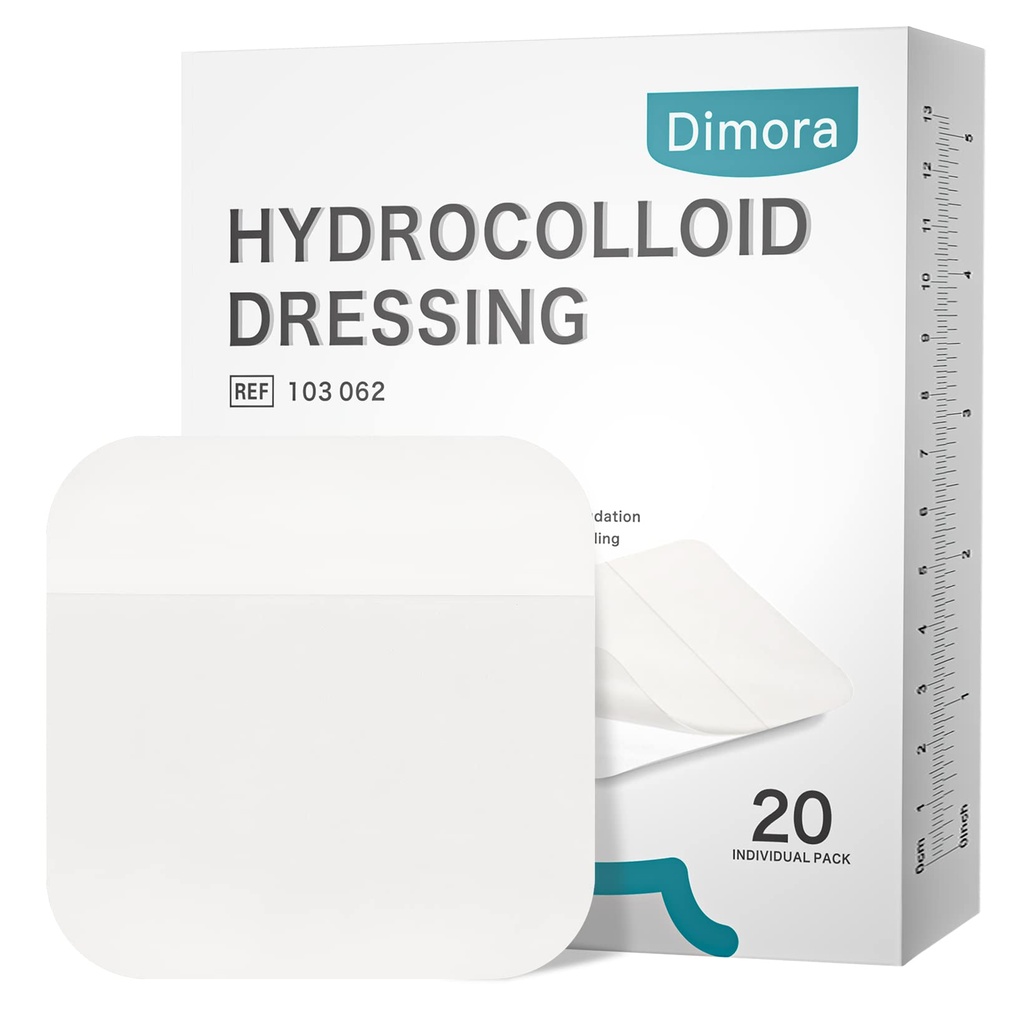 Dimora 20 Pack Hydrocolloid Wound Dressing, Ultra Thin 4" x 4" Grote Patch Bandages met Self-Adhesive