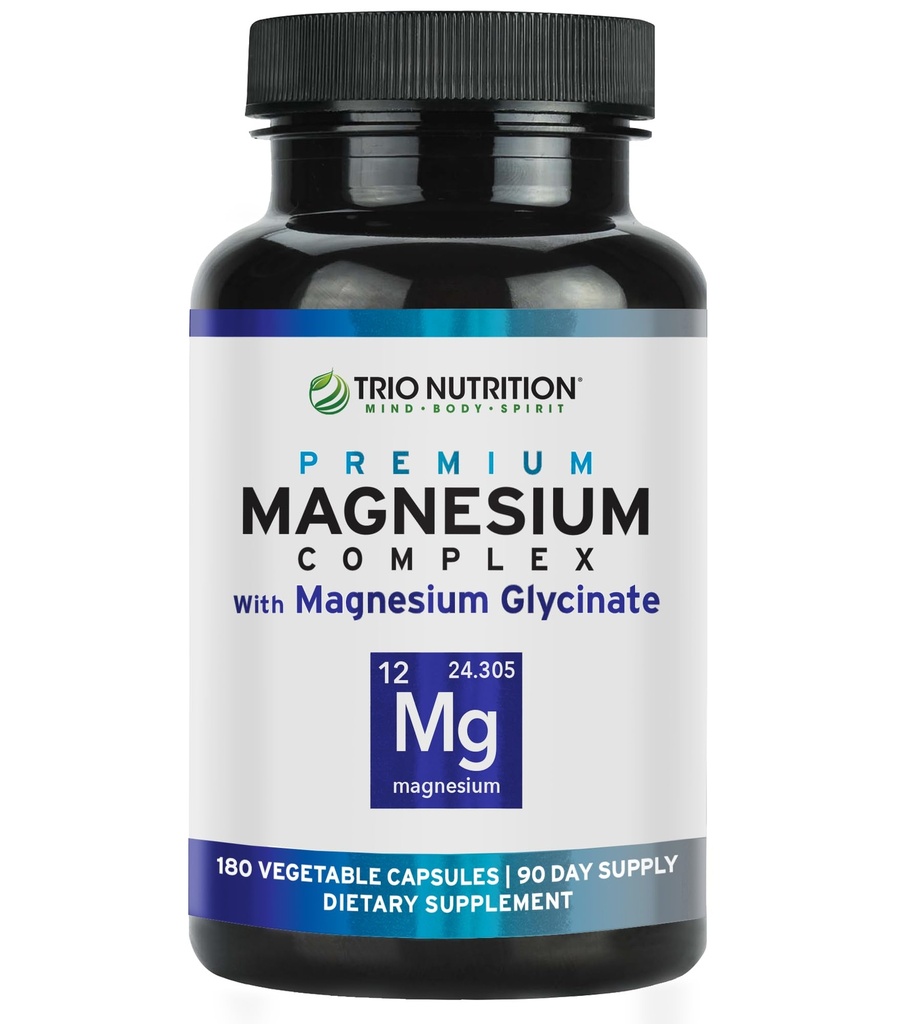 Trio Nutrition Complexe Magnésium 90 jours d'approvisionnement 420 mg de naturel Calme, détente, soulagement du stress et récupération musculaire