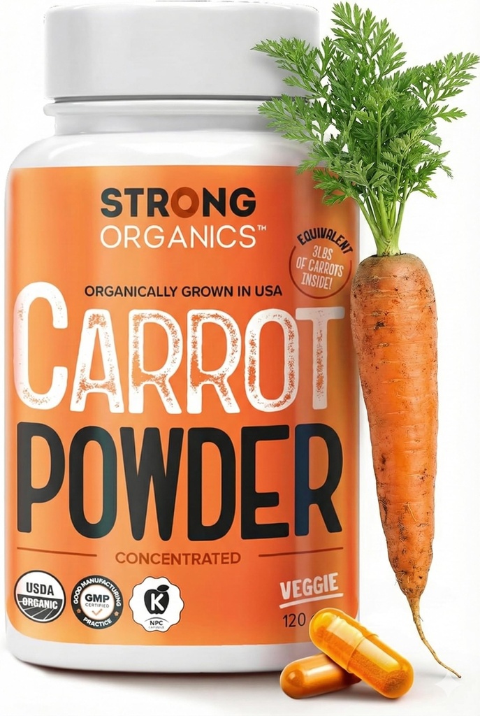 USDA Biologische Wortel Poeder Capsules (120), Groeide in de VS, Eye Support, Beta Caroteen, Vitamine A, Carotenoïden, Antioxidanten,106°F Max, Vegan, Kosher-2 Maanden Levering