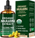 Gouttes de Mullein pour les poumons, les feuilles de Mullein et l'extrait de réglisse Soutien Lung Cleanse & Healthy Breathing, supplément à base de plantes de teinture de Mullein Feuille biologique, sans additifs Gouttes de Mullein Extract 2 fl Oz 60Ml