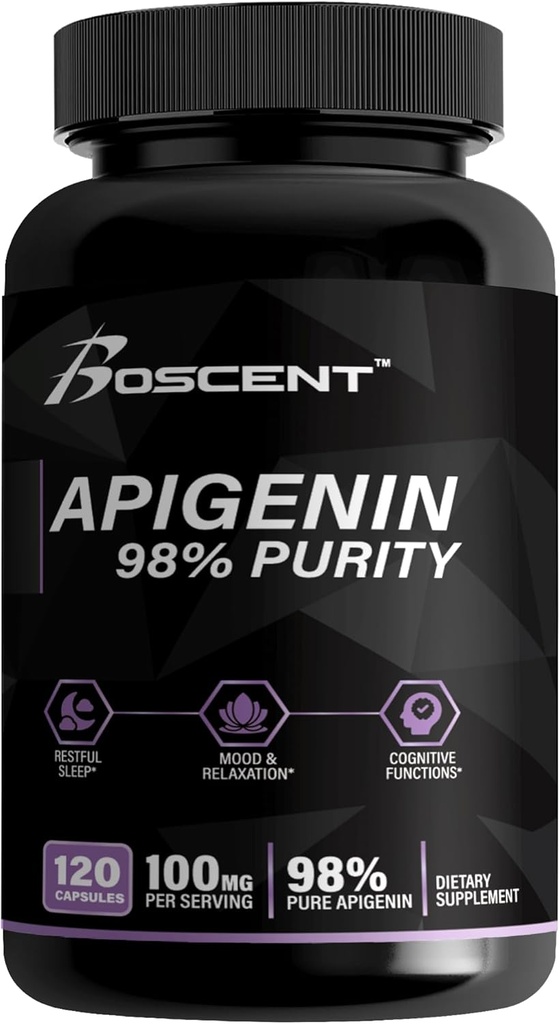 Supplément Apigenin 100mg de Camomile Extract 120 Compte - 98% de pureté- Supplément Apigenin pour le sommeil, l'humeur, la cognition, la santé de la prostate - Excellente aide au sommeil, Non-OGM, Pas de remplissage - 4-Mois