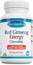 EuroMedica Red Ginseng Energy - Supplement to Support Healthy Energy & Focus - Herbal Supplement with Korean Red Ginseng Root Powder - Vegan Tablets to Aid Healthy Endurance - 30 Kauwtabletten