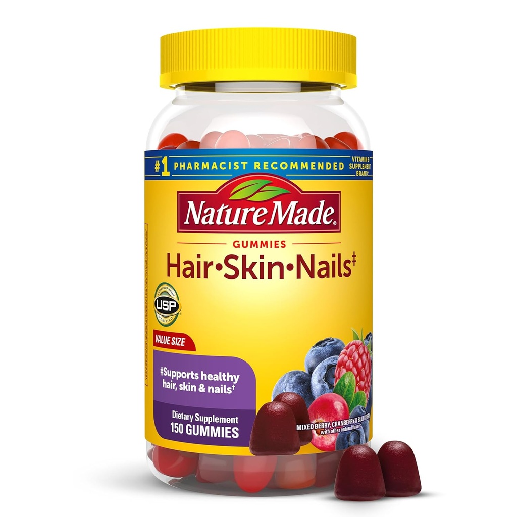 Nature faite peau de cheveux et ongles avec Biotin 2500 mcg, complément alimentaire pour les cheveux sains, la peau et les ongles soutien, 150 Gummies, 75 jours d'approvisionnement