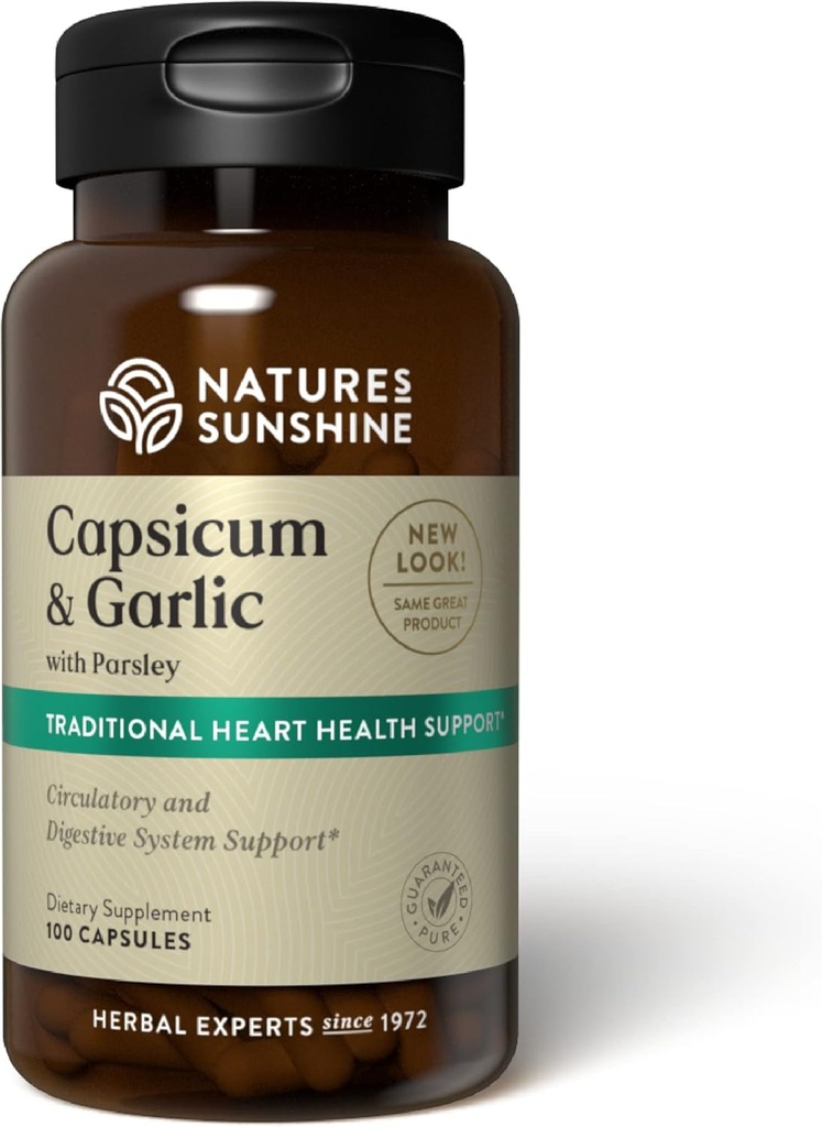 Nature's Sunshine Capsicum & Knoflook w/Parsley, 100 Capsules Helpt ondersteuning Digestie, Immuniteit, Oplage, en Glandular Health