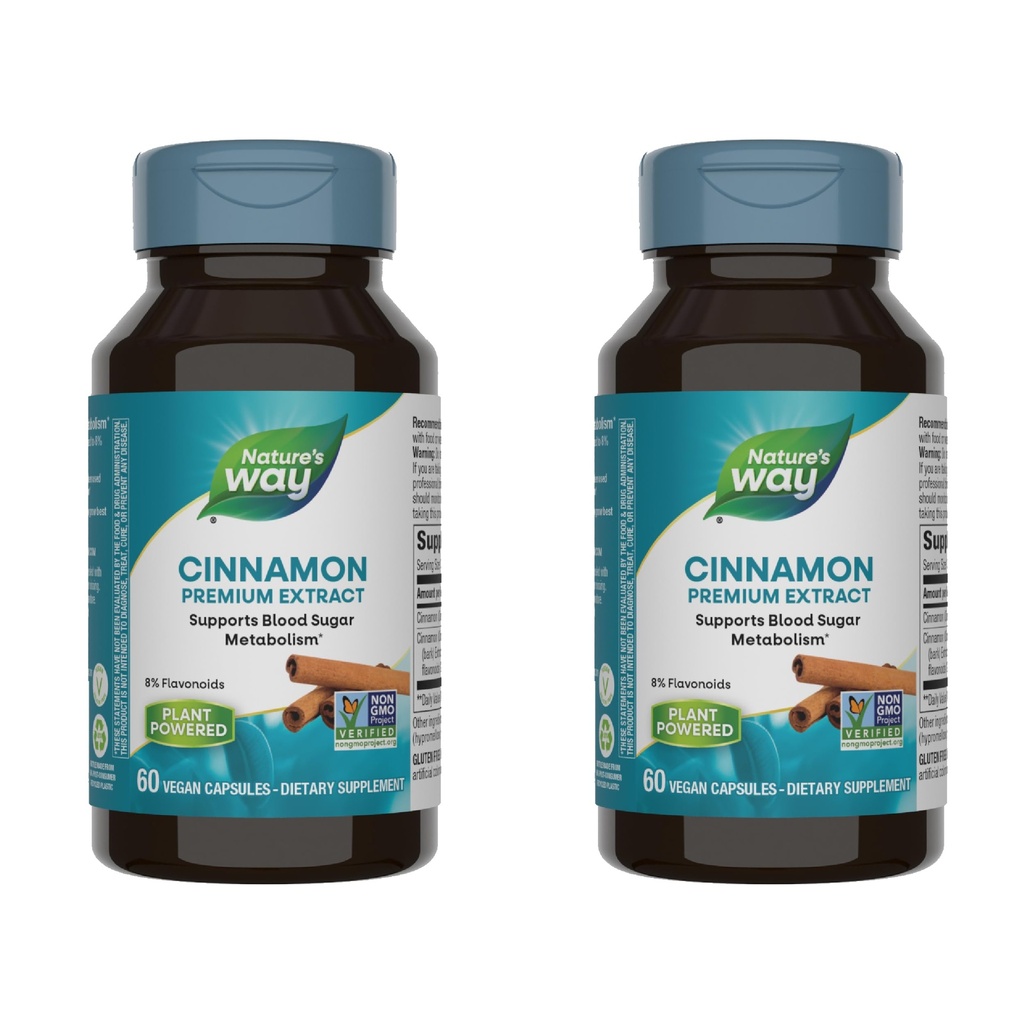 Nature's Way Extrait de cannelle Premium Standardisé à 8% Flavonoïdes 60 Vcapsules (paquet de 2)