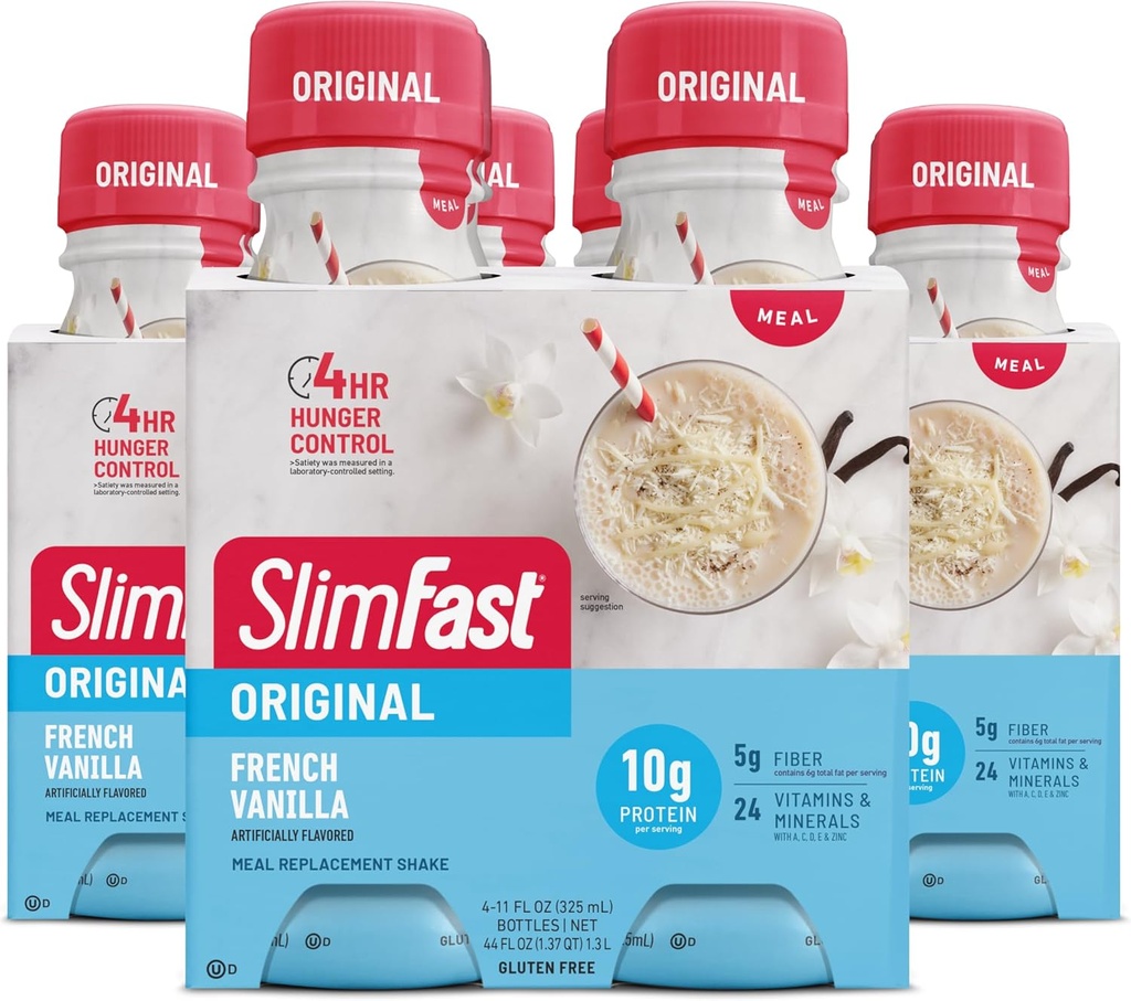 SlimFast Meal Replacement Shake, Original French Vanilla, 10g Ready to Drink Protein, 11 Fl. Oz Bottle, 4 Count (Pack of 3) (Packaging May Vary)