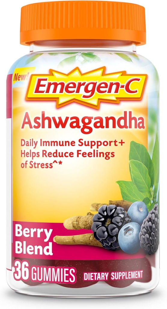 Emergen-C Vitamine C en Ashwagandha Gummies, Dieetsupplement voor Immune Support, Berry Blend, Terug naar School Essentials - 36 Tel.