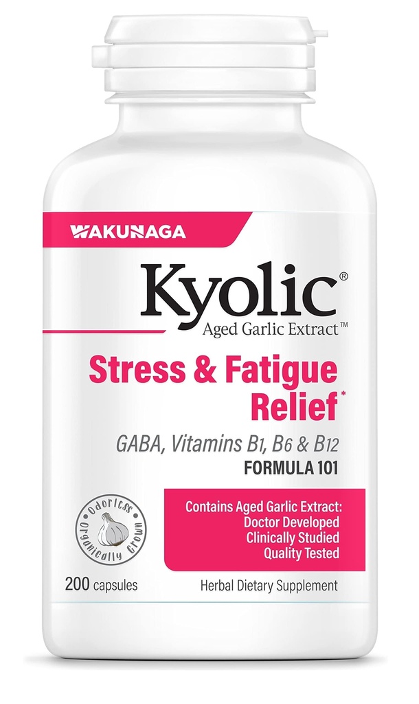 Kyolic Aged Knoflook Extract Formule 101, Stress en vermoeidheid Relief, 200 capsules.