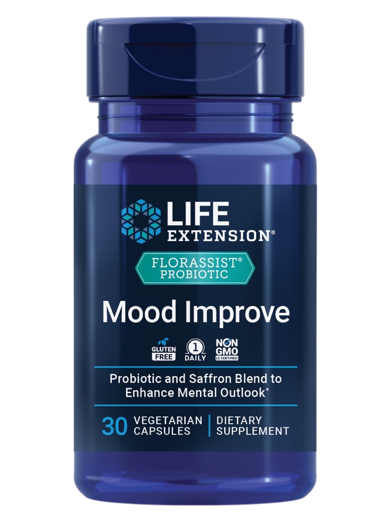Life Extension FLORASSIST® Probiotic Mood Improve, probiotic and Saffron Blend verbetert Mood and Mental Outlook, Non-GMO, Glutenvrij, 1 Daily, Vegetarisch, 30 Capsules