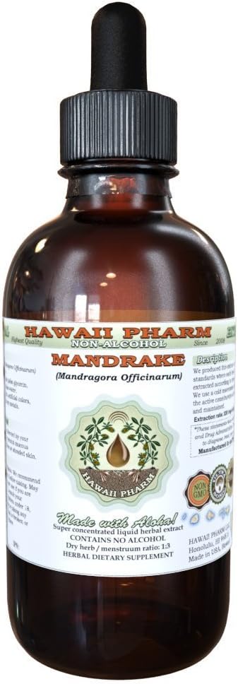 Hawaii Pharm Mandrake Alcoholvrije Liquid Extract, Mandrake (Mandragora Officinarum) Gedroogde Wortel Glyceriet Natuurlijke Kruidensupplement, VS 2 oz