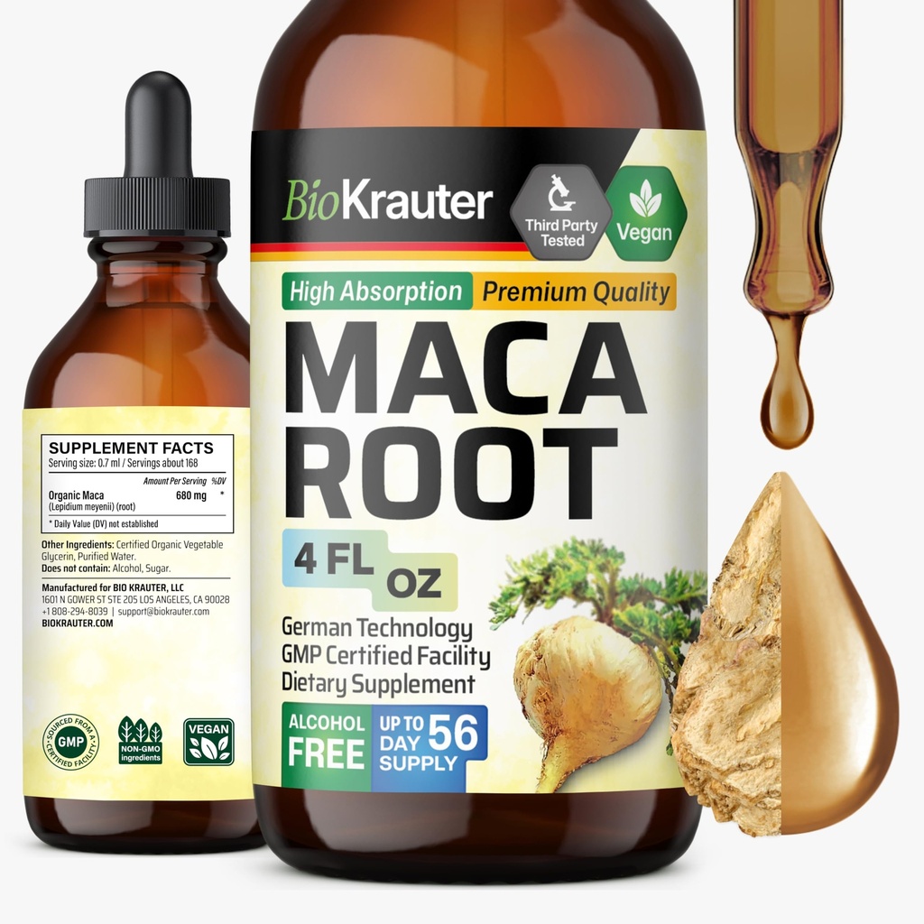 BIO KRAUTER Maca Root Liquid Drops - Maca Extract Tinctuur - Vegan, Sugar & Alcohol Free Extract 4 Fl.Oz.