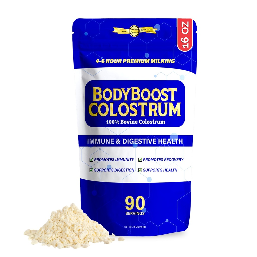 BodyBoost Premium Colostrum entier, 100% de Poudre de Colostrum Bovine, Supplément d'Immune Booster avec Immunoglobuline & Lactoferrine, Poudre de Colostrum herbeux, Santé Gut, Prise de diverse, 16 oz