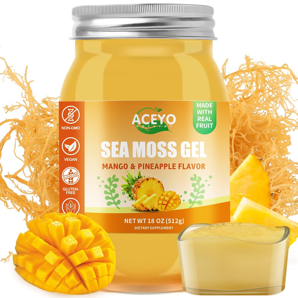 ACEYO (18 OZ) Irish Sea Moss Gel Raw Vegan Mango Ananas Smaak 102 Vitaminen en Mineralen Wild Geoogst Niet-GMO