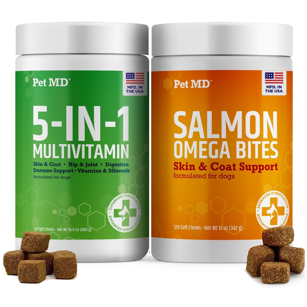 Huisdier MD Zalm Omega Bites + 5in1 Multivitamine Softchews