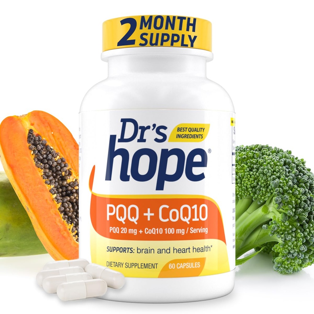 PQQ CoQ10 - PQQ 20mg met CoQ10 100mg, PQQ Supplement met Co-enzym Q10 supplement ondersteunt Brain Health, 60 Veggie Caps - 1 capsule per portie
